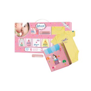 Johnson's Baby Care Collection with Organic Cotton Baby Romper and Baby Milestone Book