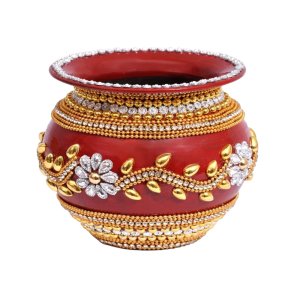 Decorated Handmade Golden Stone Work Pooja Kalas
